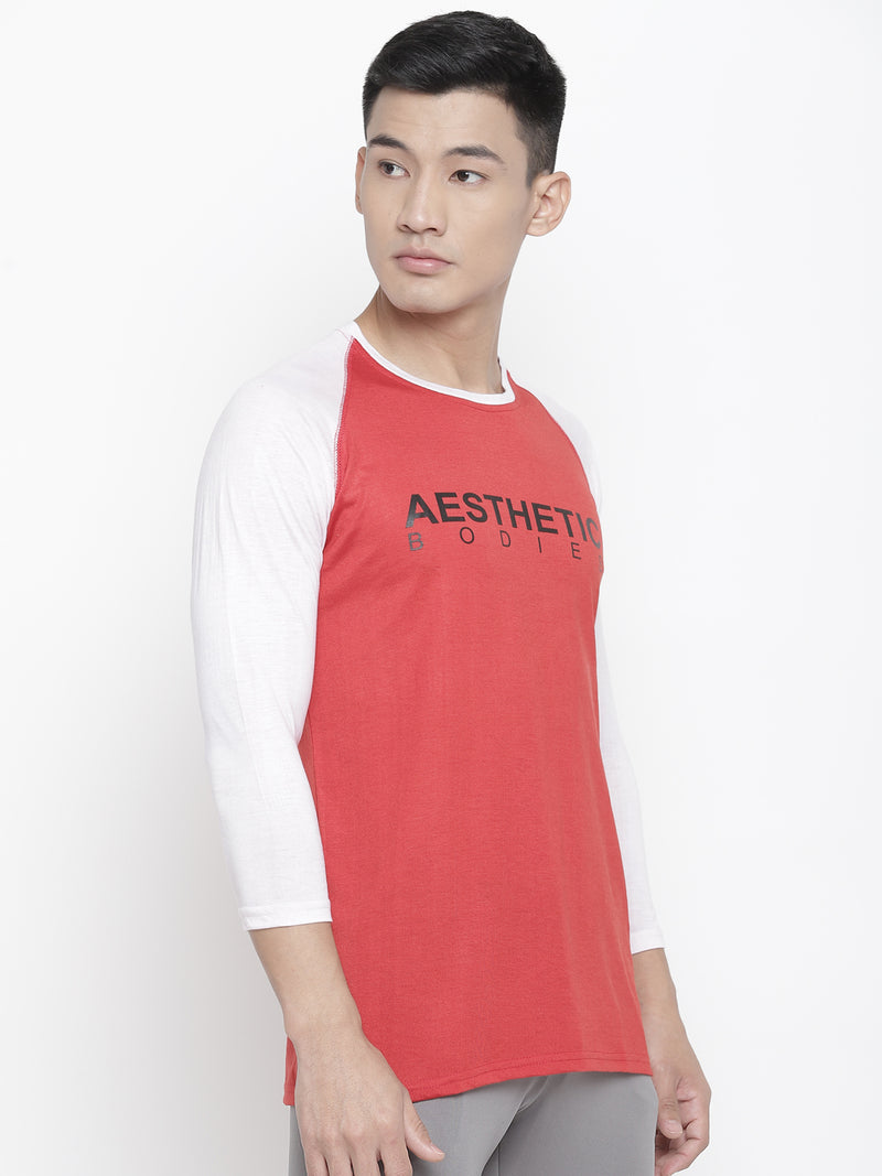 Men's Raglan Full Sleeve Tee- Red/White