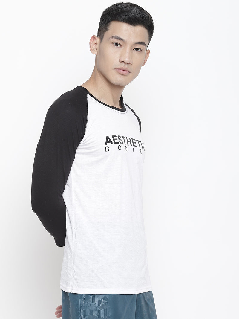 Men's Raglan Full Sleeve Tee- White/Black
