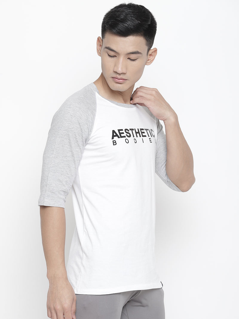 Men's Raglan Full Sleeve Tee- Grey/White