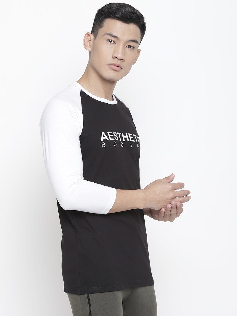 Men's Raglan Full Sleeve Tee- BLACK/WHITE