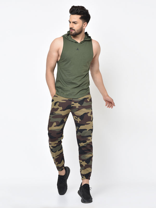 Men’s Drop Arm Sleeveless Hoodie- Olive Green