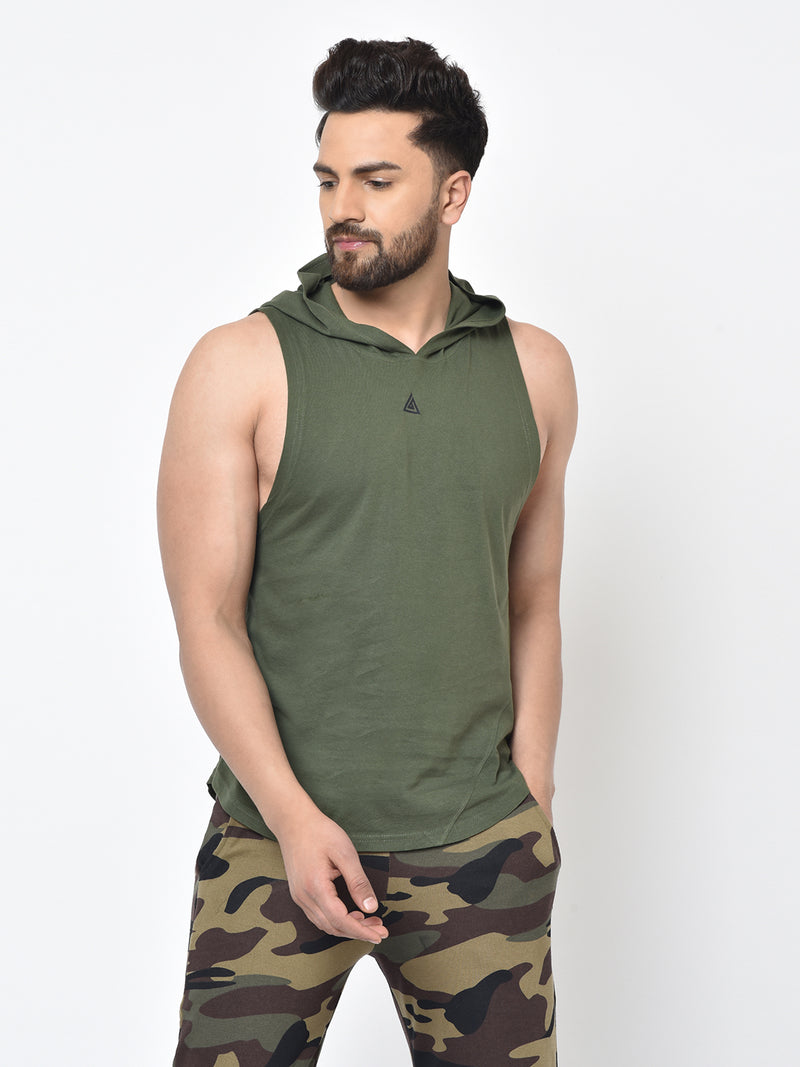 Men's Drop Arm Sleeveless Hoodie- Olive Green – Aesthetic bodies