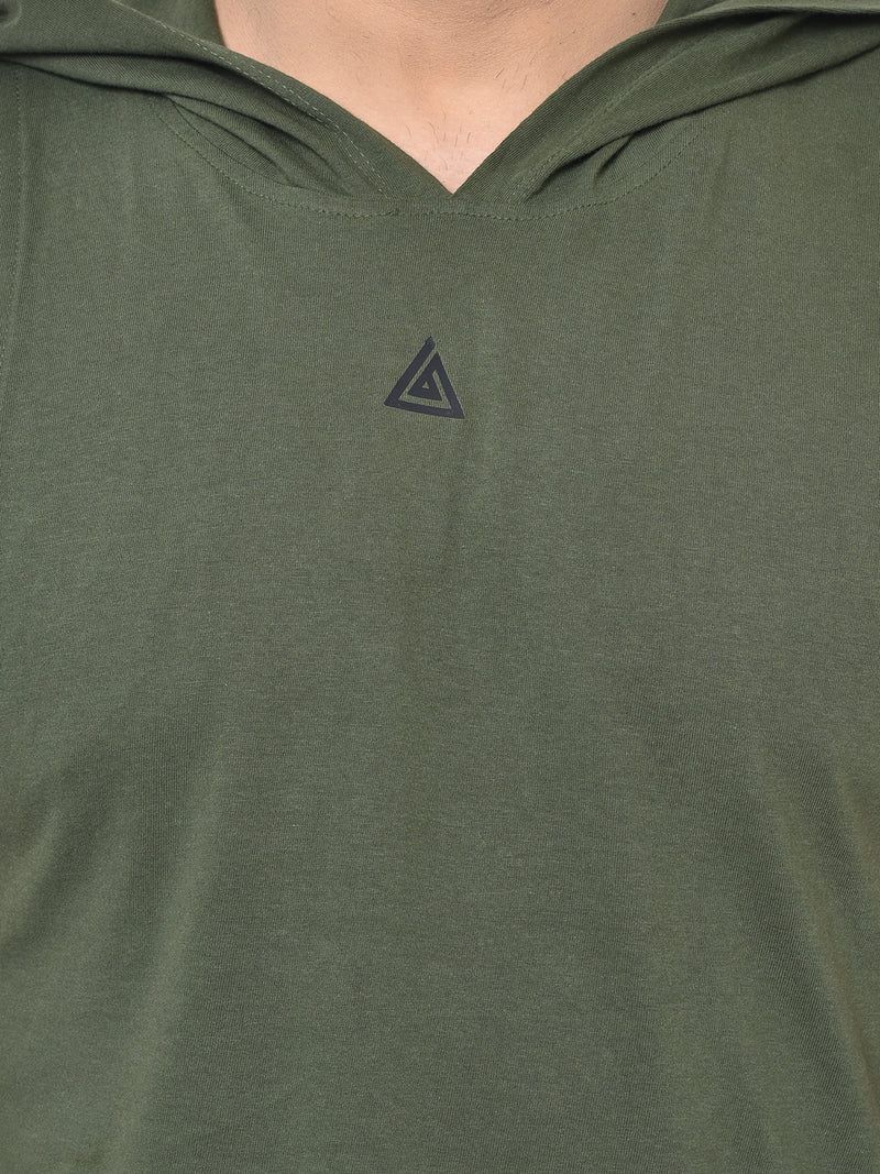 Men’s Drop Arm Sleeveless Hoodie- Olive Green