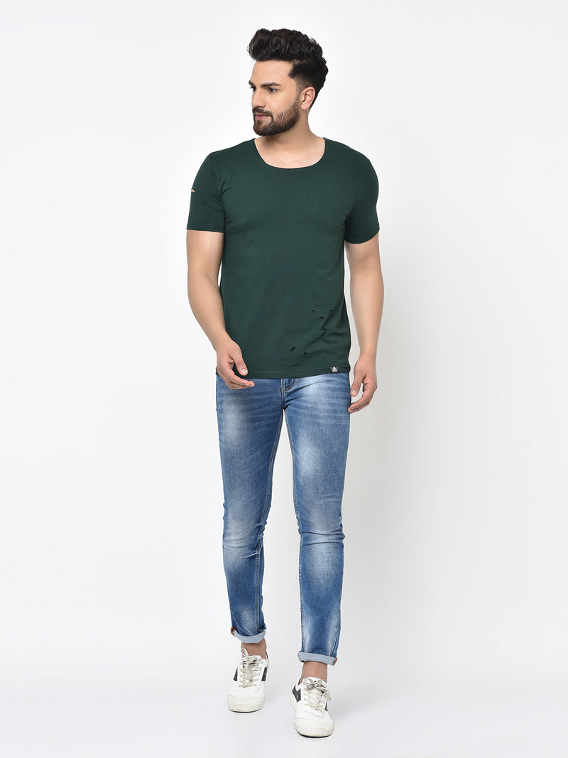 Olive Men Round Neck T-Shirt