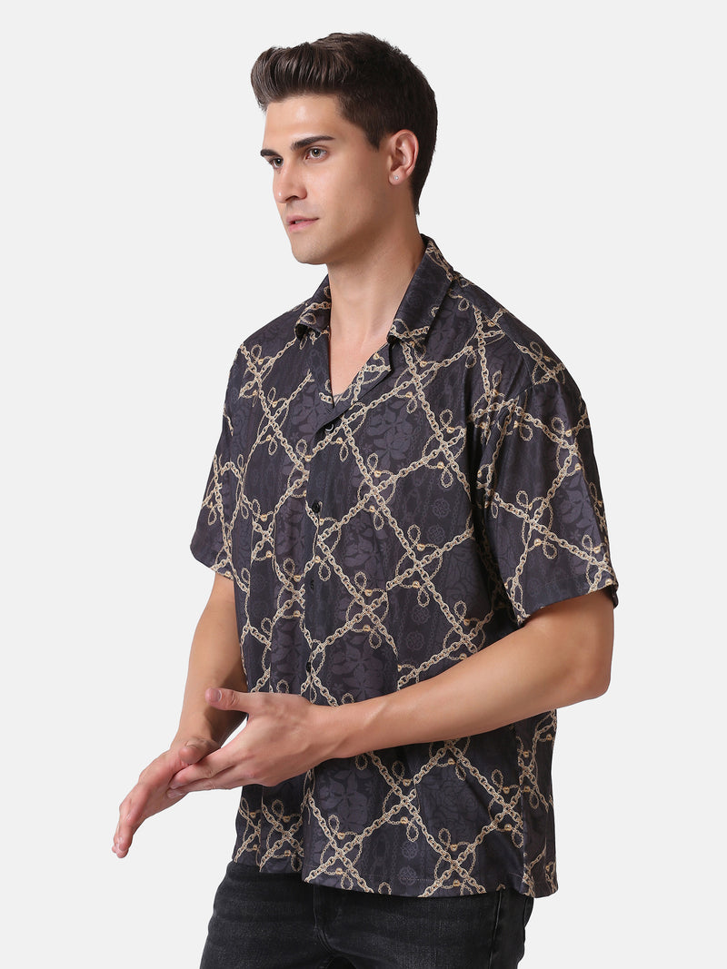 MEN'S VINTAGE CHAIN PRINT OVERSIZE SHIRT