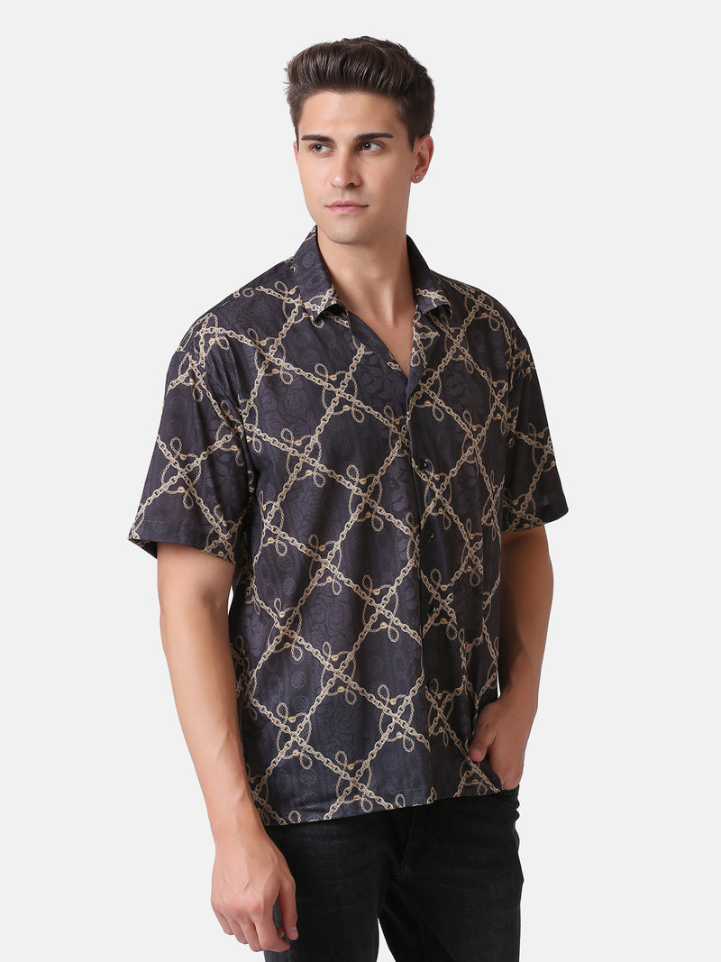 MEN'S VINTAGE CHAIN PRINT OVERSIZE SHIRT