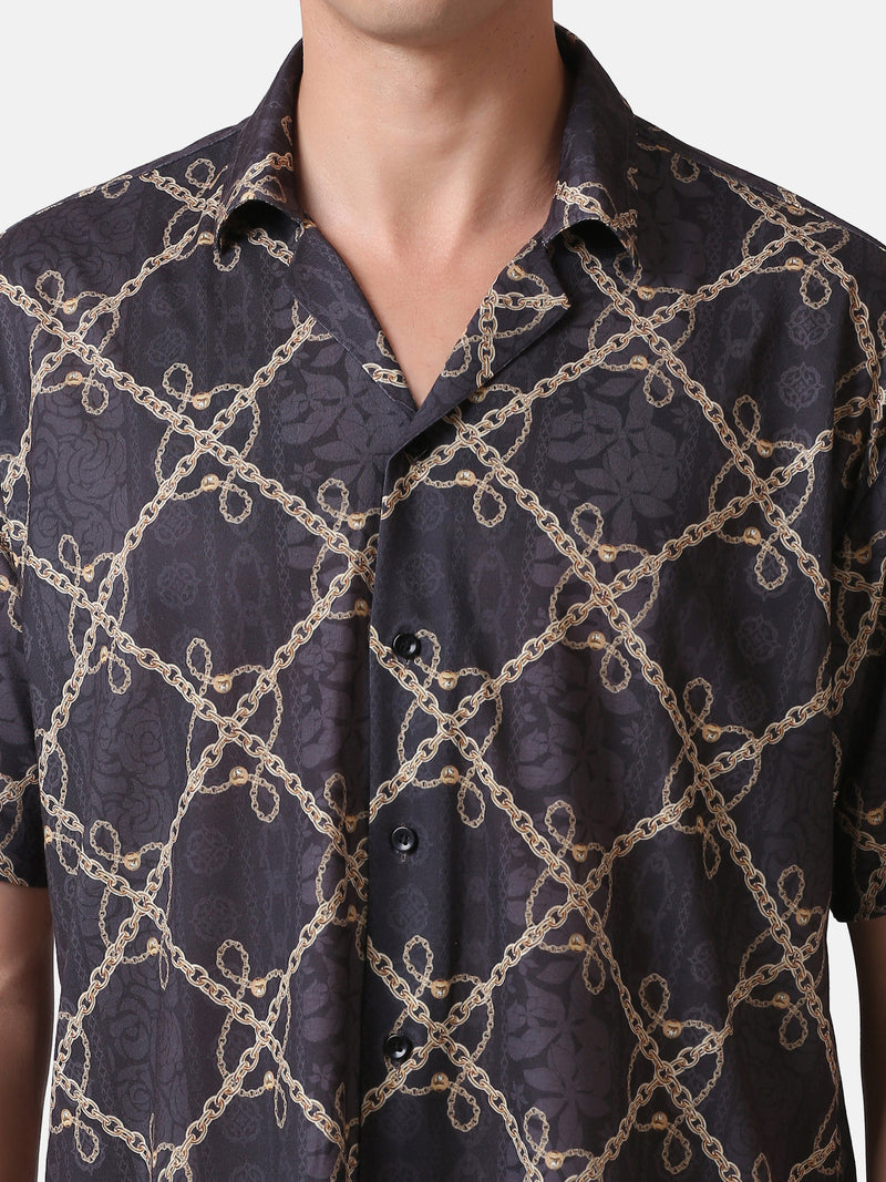 MEN'S VINTAGE CHAIN PRINT OVERSIZE SHIRT