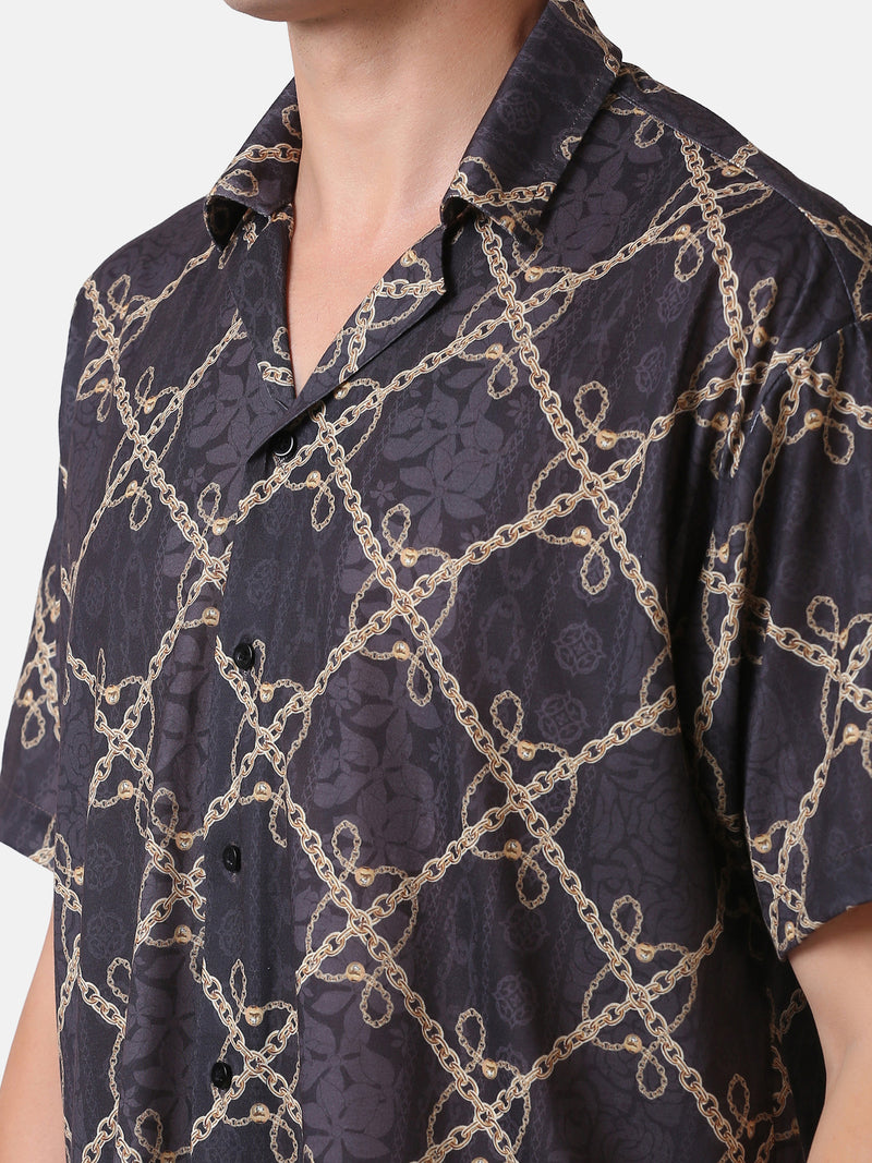 MEN'S VINTAGE CHAIN PRINT OVERSIZE SHIRT