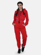 Women Solid stylish Hooded Tracksuit- Red