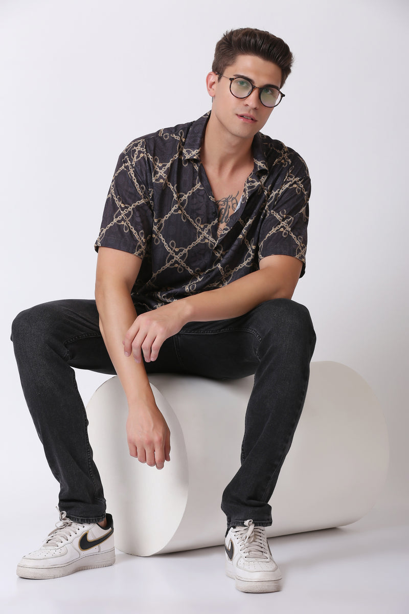 MEN'S VINTAGE CHAIN PRINT OVERSIZE SHIRT