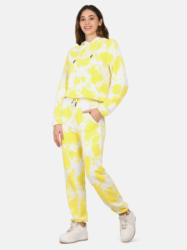 TIE DYE HOODIE CO ORDS SET(JOGGER) - YELLOW/WHITE