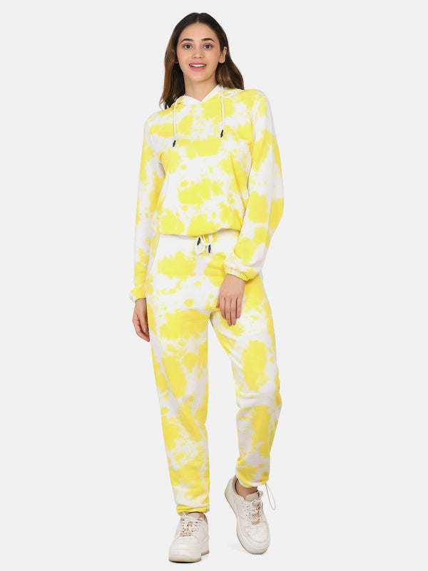 TIE DYE HOODIE CO ORDS SET(JOGGER) - YELLOW/WHITE