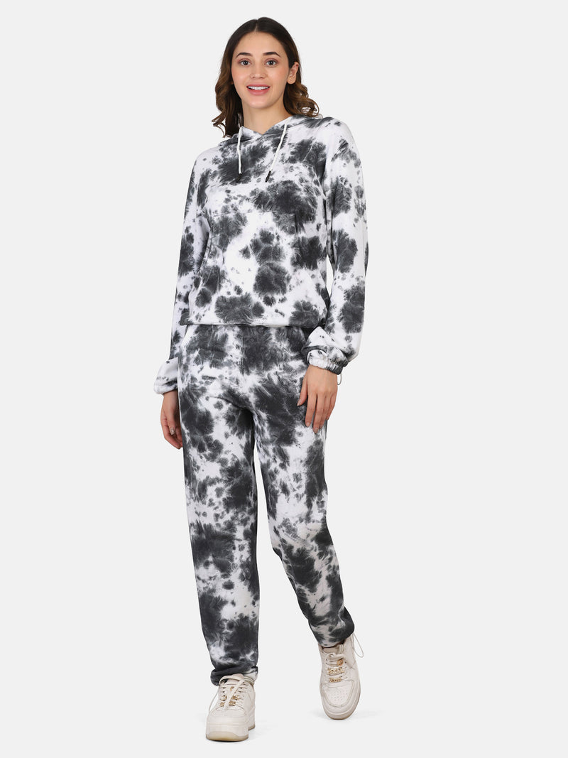 TIE DYE HOODIE CO ORDS SET(JOGGER) - BLACK/WHITE