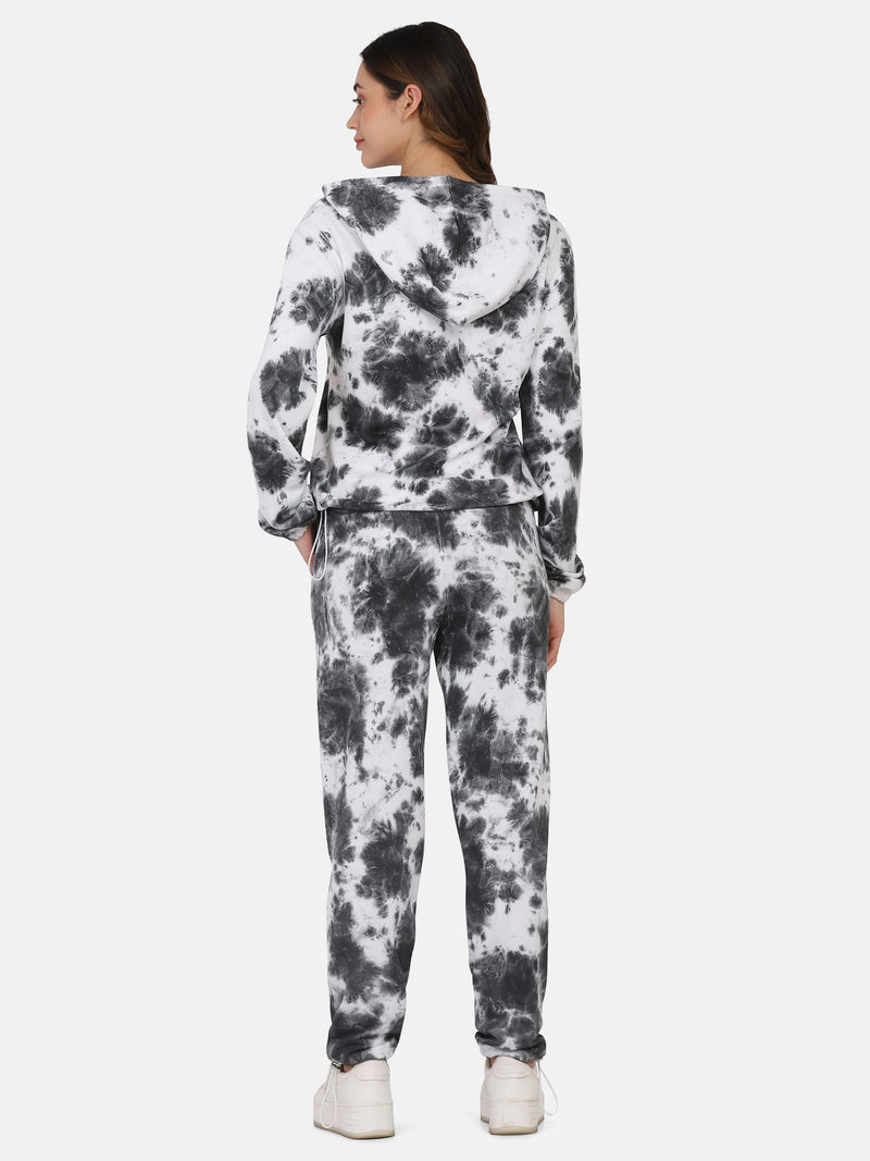 TIE DYE HOODIE CO ORDS SET(JOGGER) - BLACK/WHITE