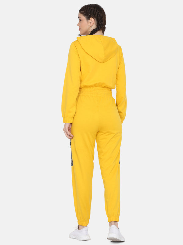 Women Solid stylish Hooded Tracksuit- YELLOW