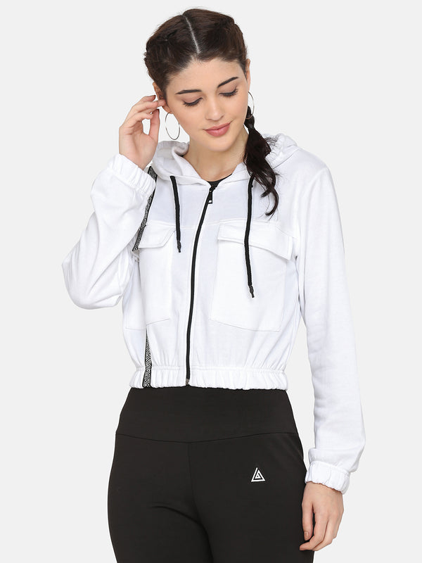 women solid hoodie- WHITE