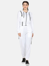 Women Solid stylish Hooded Tracksuit- WHITE