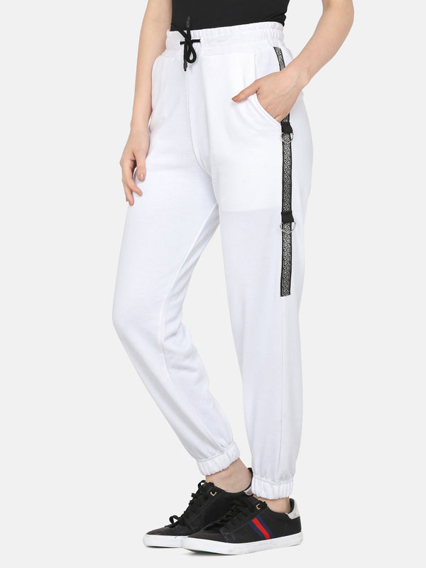 women solid track pant- WHITE