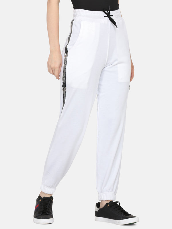 women solid track pant- WHITE