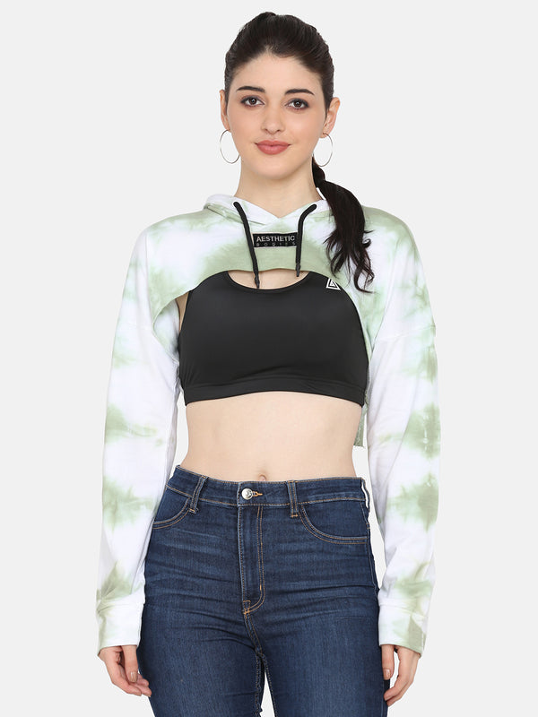 TIE- DYE BUST CROP HOODIE-APPLE GREEN