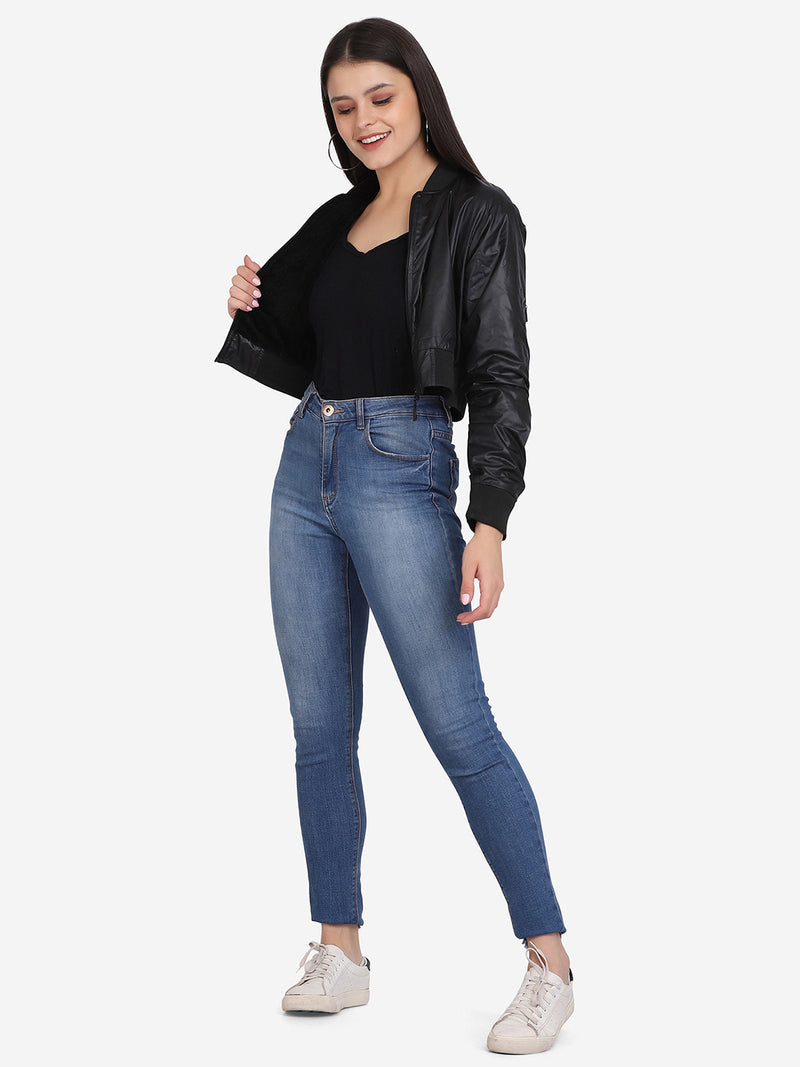 WOMEN'S BOMBER JACKET- BLACK