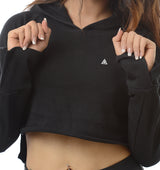 Women’s  Terry Crop Hoodie (Black)
