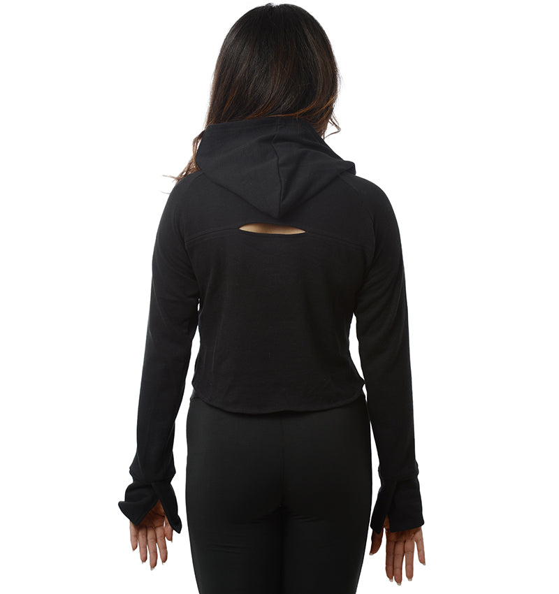 Women’s  Terry Crop Hoodie (Black)